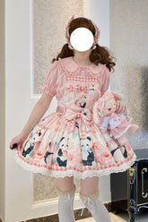 Robe à bretelles Lolita douce avec nœud papillon imprimé Panda Peach 3 couleurs